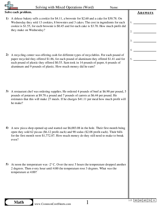 7.ns.3 Worksheets - Solving with Mixed Operations (Word) worksheet
